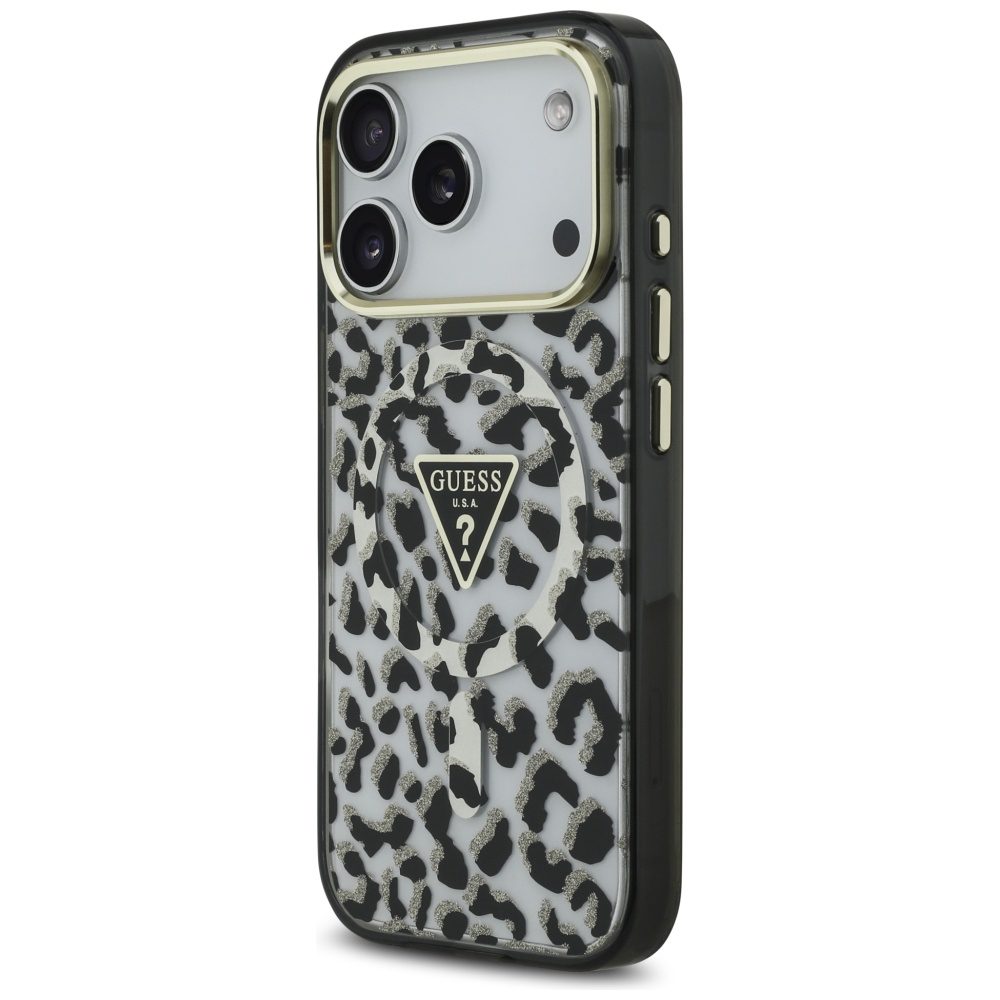 Guess Leopard Glitter MagSafe case for iPhone 17 Pro black