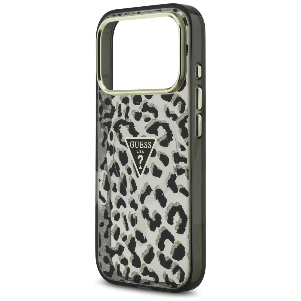 Guess Leopard Glitter MagSafe case for iPhone 17 Pro black