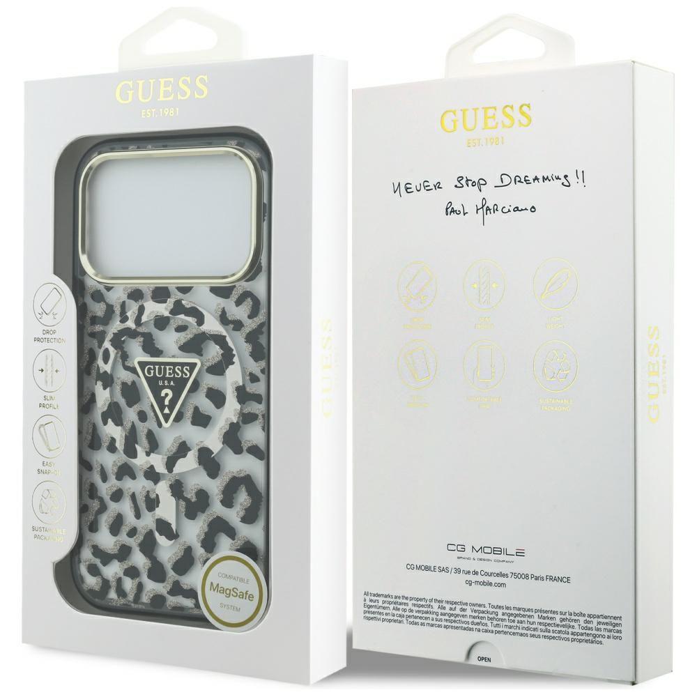 Guess Leopard Glitter MagSafe case for iPhone 17 Pro black