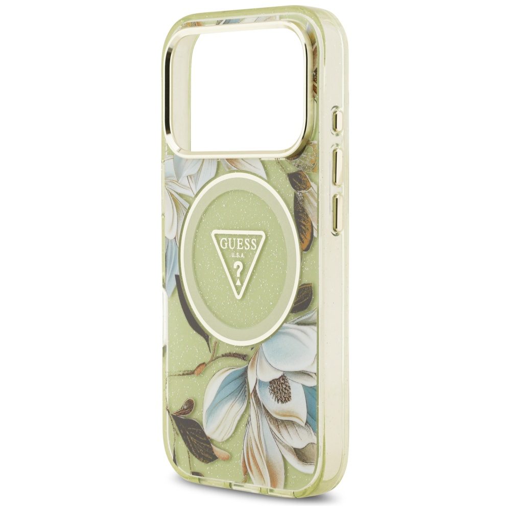 474184_oryg Guess IML Glitter Flowers Triangle MagSafe case for iPhone 17 Pro green