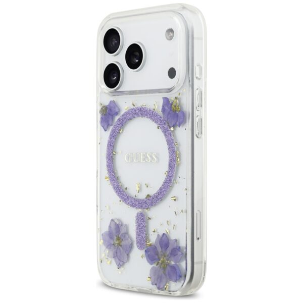 474204_oryg Guess Resin Flowers Glitter MagSafe case for iPhone 17 Pro purple