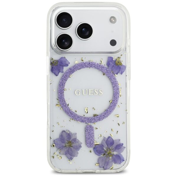 474205_oryg Guess Resin Flowers Glitter MagSafe case for iPhone 17 Pro purple