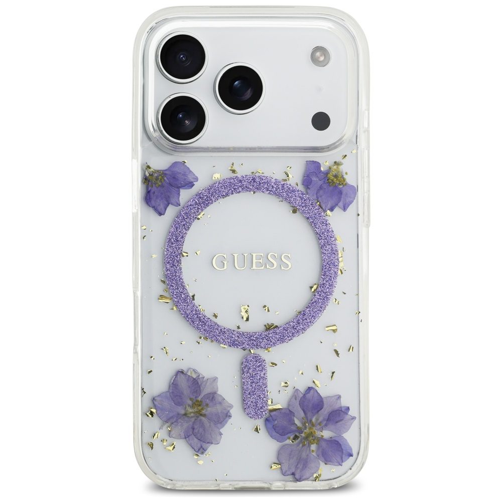 474205_oryg Guess Resin Flowers Glitter MagSafe case for iPhone 17 Pro purple