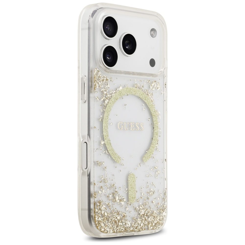 Guess Resin Bottom Glitter MagSafe case for iPhone 17 Pro gold