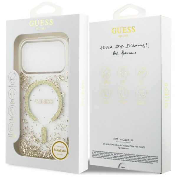 Guess Resin Bottom Glitter MagSafe case for iPhone 17 Pro gold