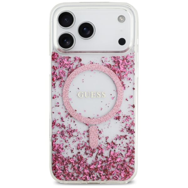 Guess Resin Bottom Glitter MagSafe case for iPhone 17 Pro Max pink