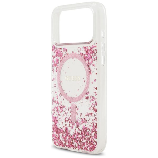 Guess Resin Bottom Glitter MagSafe case for iPhone 17 Pro Max pink