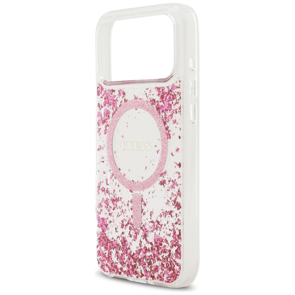 Guess Resin Bottom Glitter MagSafe case for iPhone 17 Pro Max pink