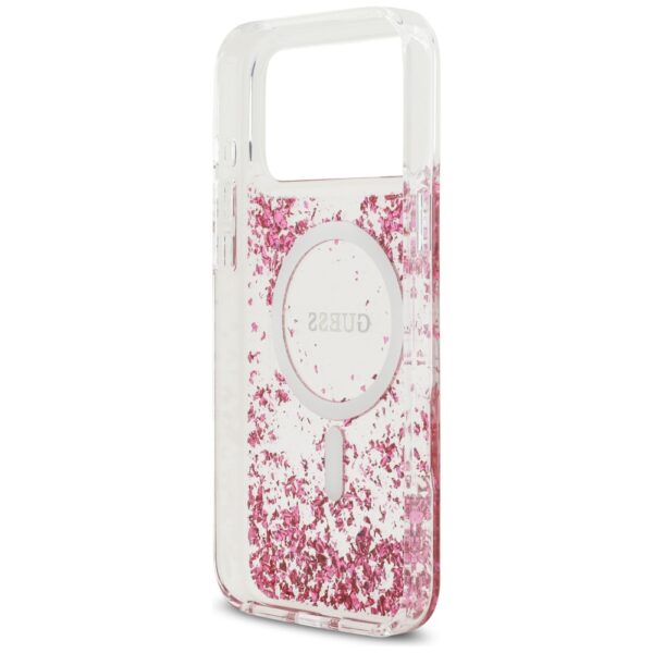Guess Resin Bottom Glitter MagSafe case for iPhone 17 Pro Max pink