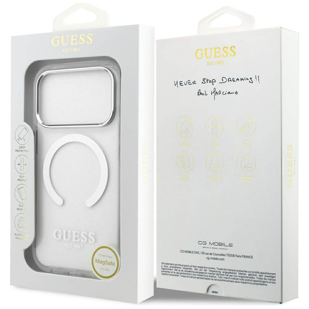 Guess Metal Outline MagSafe case for iPhone 17 Pro silver