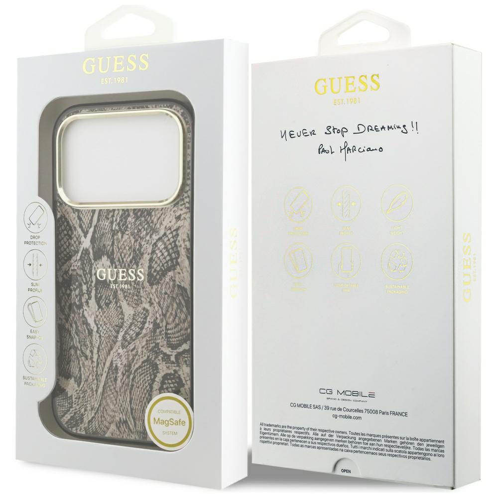 Guess Python Pattern MagSafe case for iPhone 17 Pro Max brown