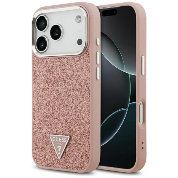 Guess Glitter Triangle Logo MagSafe case for iPhone 17 Pro pink