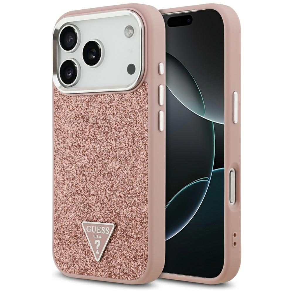 Guess Glitter Triangle Logo MagSafe case for iPhone 17 Pro pink