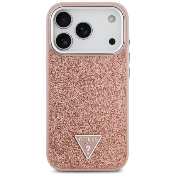 Guess Glitter Triangle Logo MagSafe case for iPhone 17 Pro pink