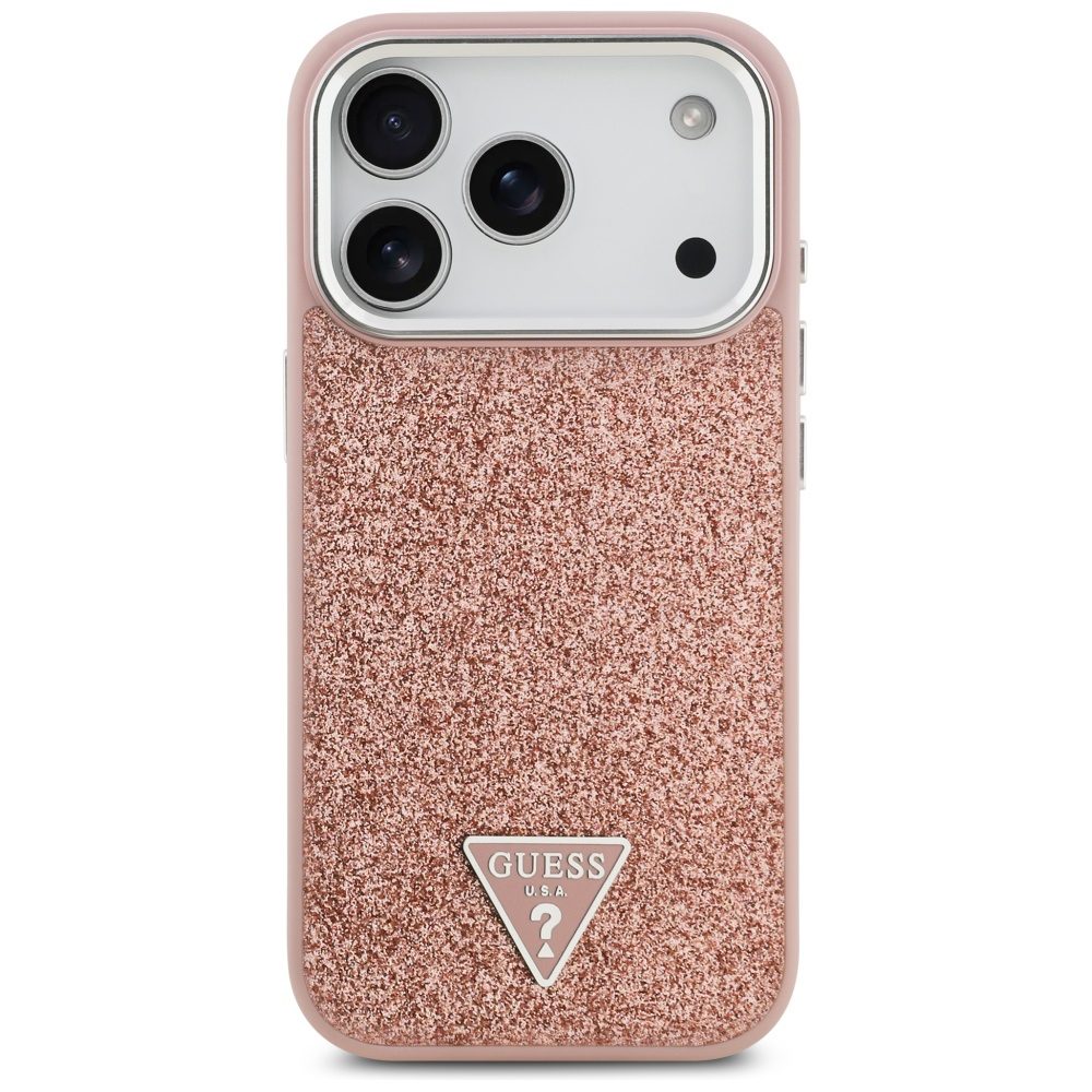 Guess Glitter Triangle Logo MagSafe case for iPhone 17 Pro pink