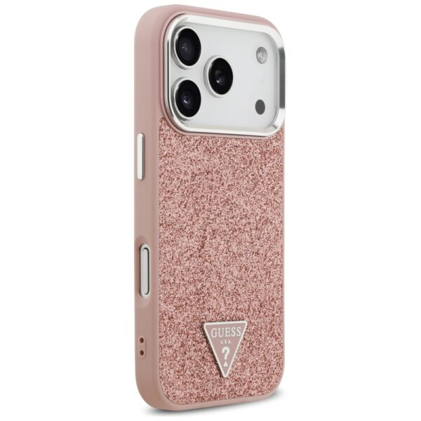 Guess Glitter Triangle Logo MagSafe case for iPhone 17 Pro pink