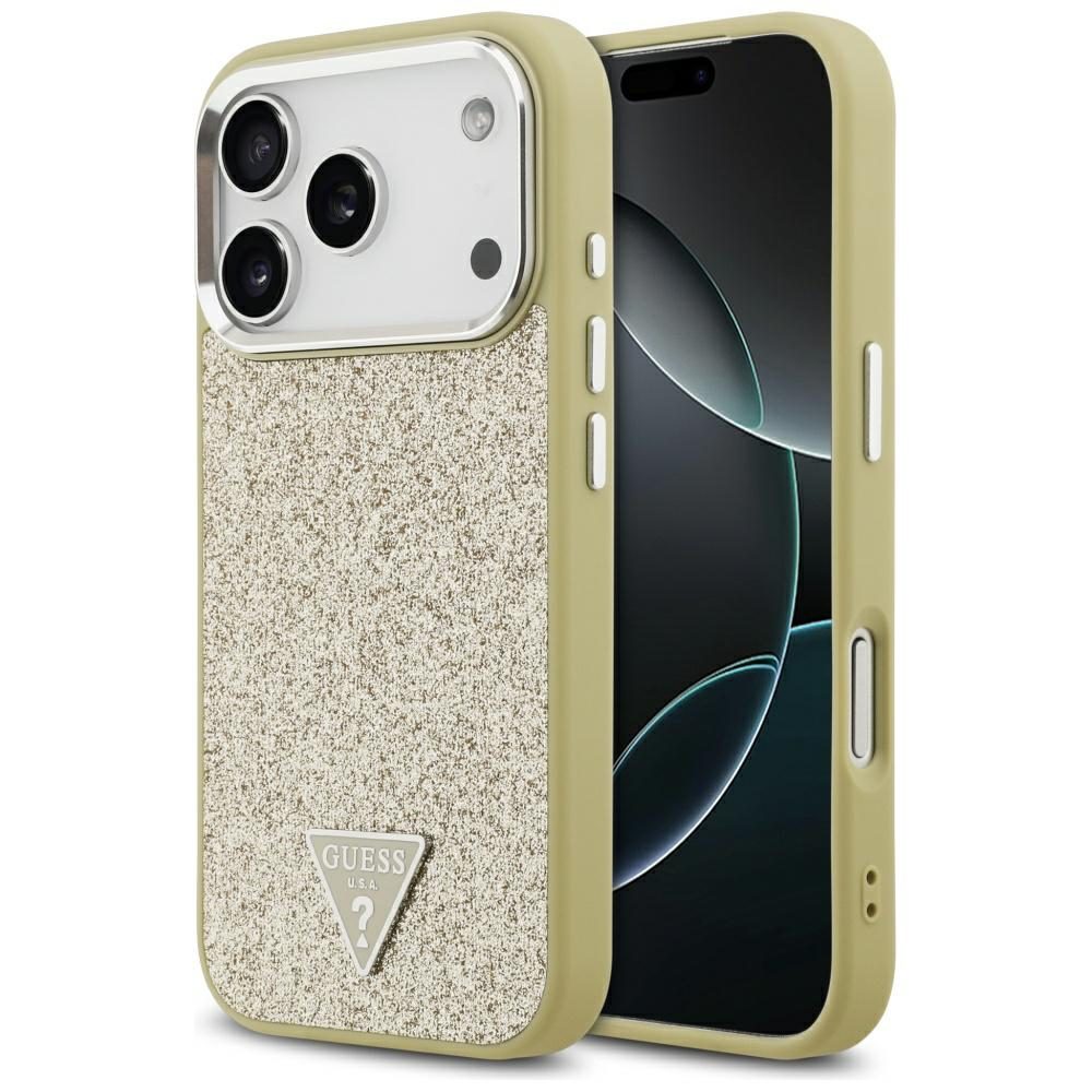 474395_oryg Guess Glitter Triangle Logo MagSafe case for iPhone 17 Pro gold