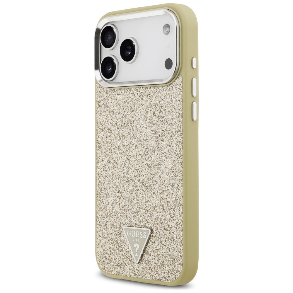Guess Glitter Triangle Logo MagSafe case for iPhone 17 Pro Max gold