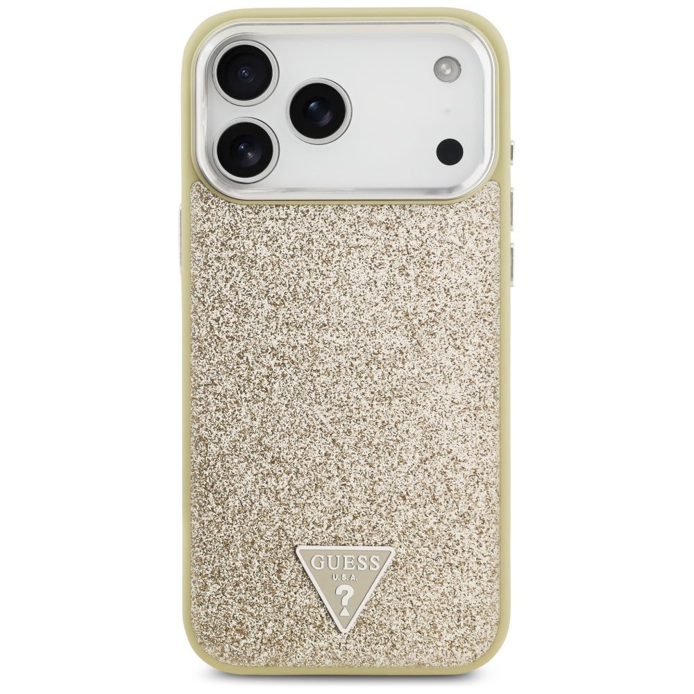 Guess Glitter Triangle Logo MagSafe case for iPhone 17 Pro Max gold