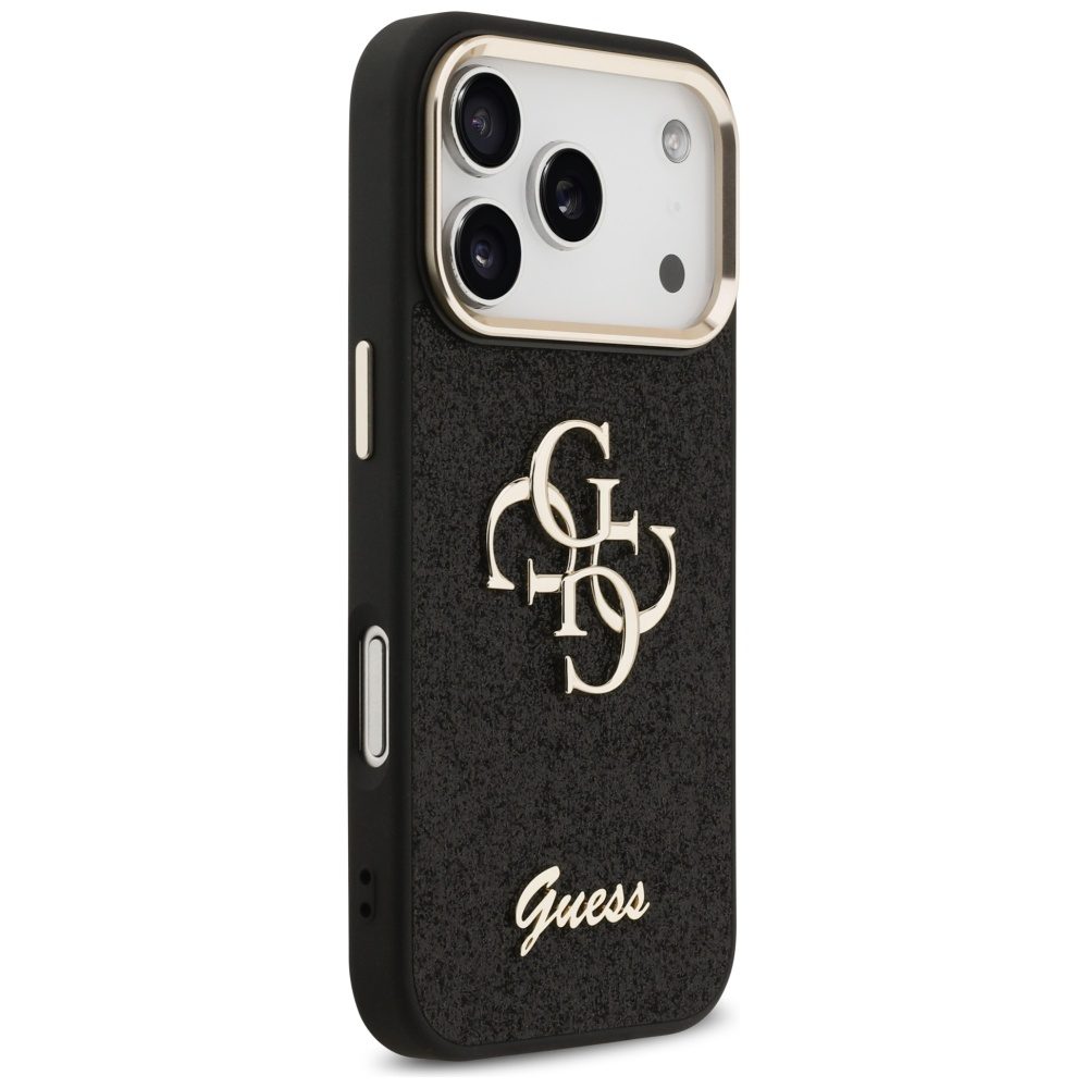 Guess Fixed Glitter Big 4G Metal Frame case for iPhone 17 Pro black