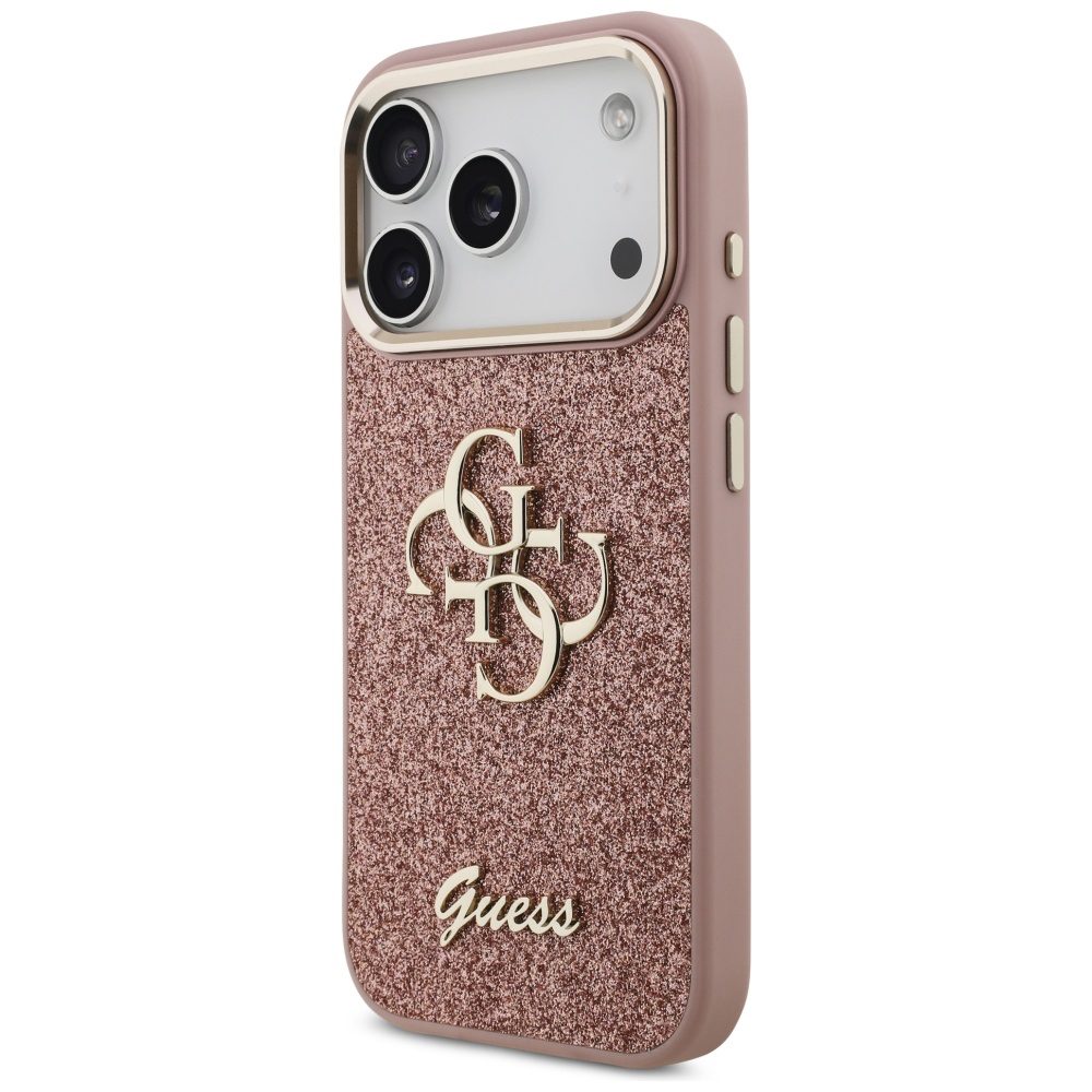 474428_oryg Guess Fixed Glitter Big 4G Metal Frame case for iPhone 17 Pro pink