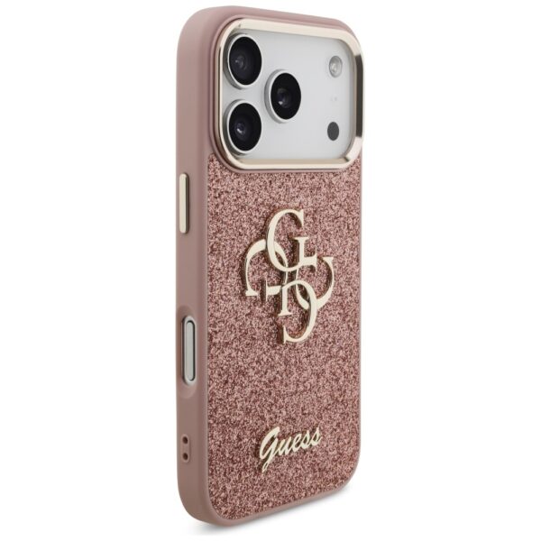 474430_oryg Guess Fixed Glitter Big 4G Metal Frame case for iPhone 17 Pro pink