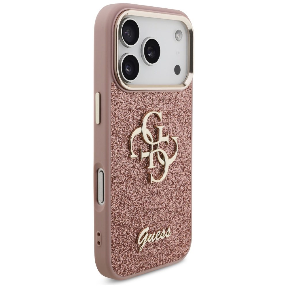 474430_oryg Guess Fixed Glitter Big 4G Metal Frame case for iPhone 17 Pro pink