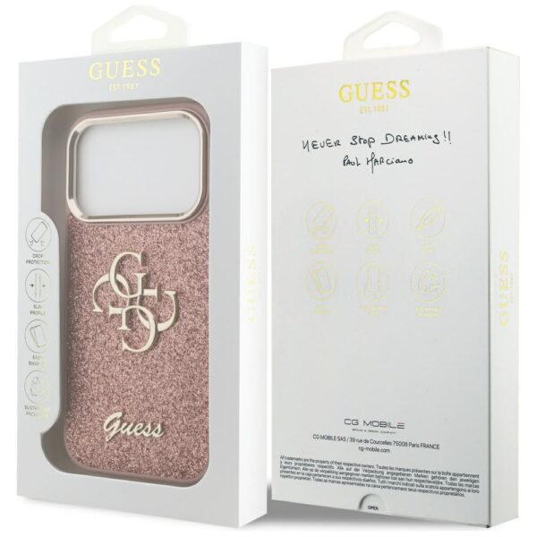 474434_oryg Guess Fixed Glitter Big 4G Metal Frame case for iPhone 17 Pro pink