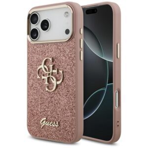 474435_oryg Guess Fixed Glitter Big 4G Metal Frame case for iPhone 17 Pro Max pink