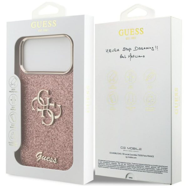 Guess Fixed Glitter Big 4G Metal Frame case for iPhone 17 Pro Max pink