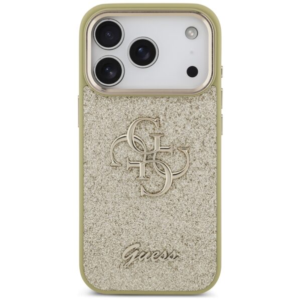 Guess Fixed Glitter Big 4G Metal Frame case for iPhone 17 Pro gold