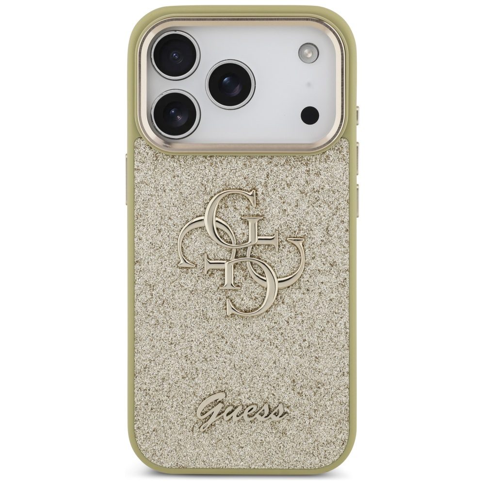 Guess Fixed Glitter Big 4G Metal Frame case for iPhone 17 Pro gold