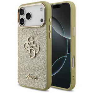 474451_oryg Guess Fixed Glitter Big 4G Metal Frame case for iPhone 17 Pro Max gold