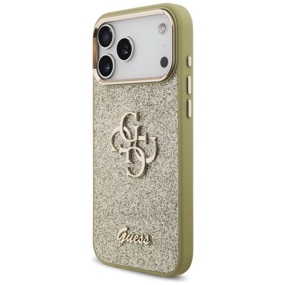 Guess Fixed Glitter Big 4G Metal Frame case for iPhone 17 Pro Max gold
