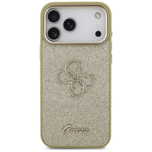 Guess Fixed Glitter Big 4G Metal Frame case for iPhone 17 Pro Max gold