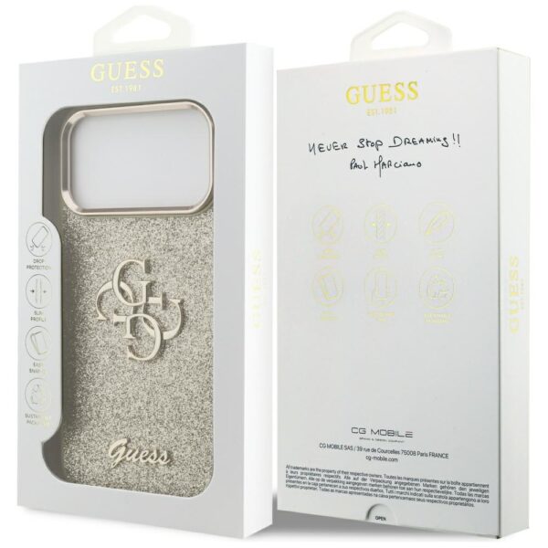 Guess Fixed Glitter Big 4G Metal Frame case for iPhone 17 Pro Max gold