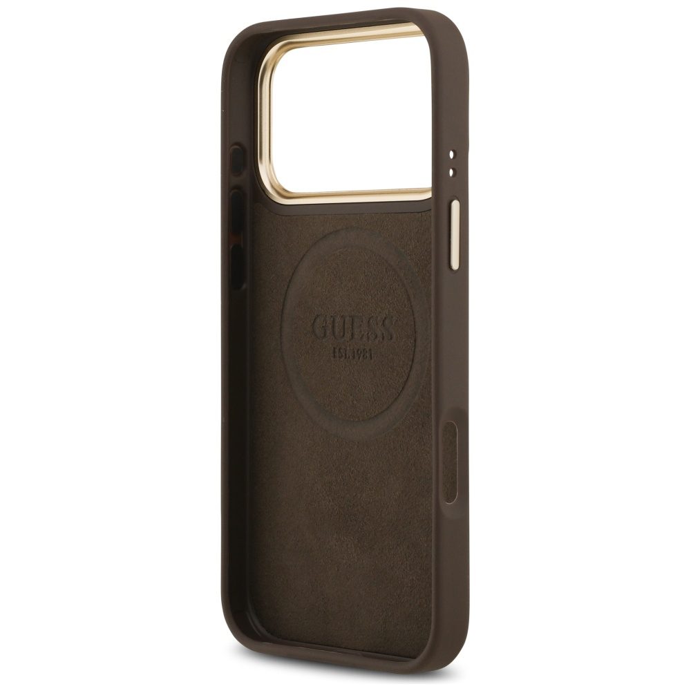 Guess 4G Logo Plate MagSafe case for iPhone 17 Pro Max brown