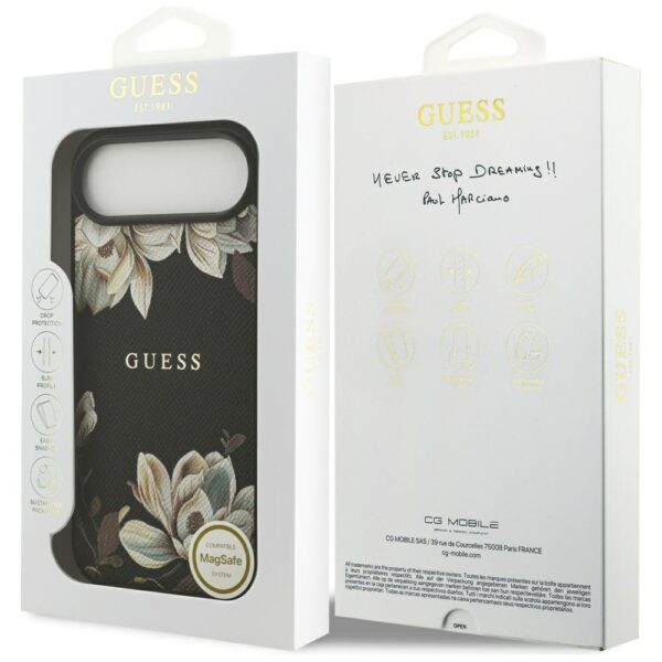 Guess Grained Flowers Classic Logo MagSafe case for iPhone Air black