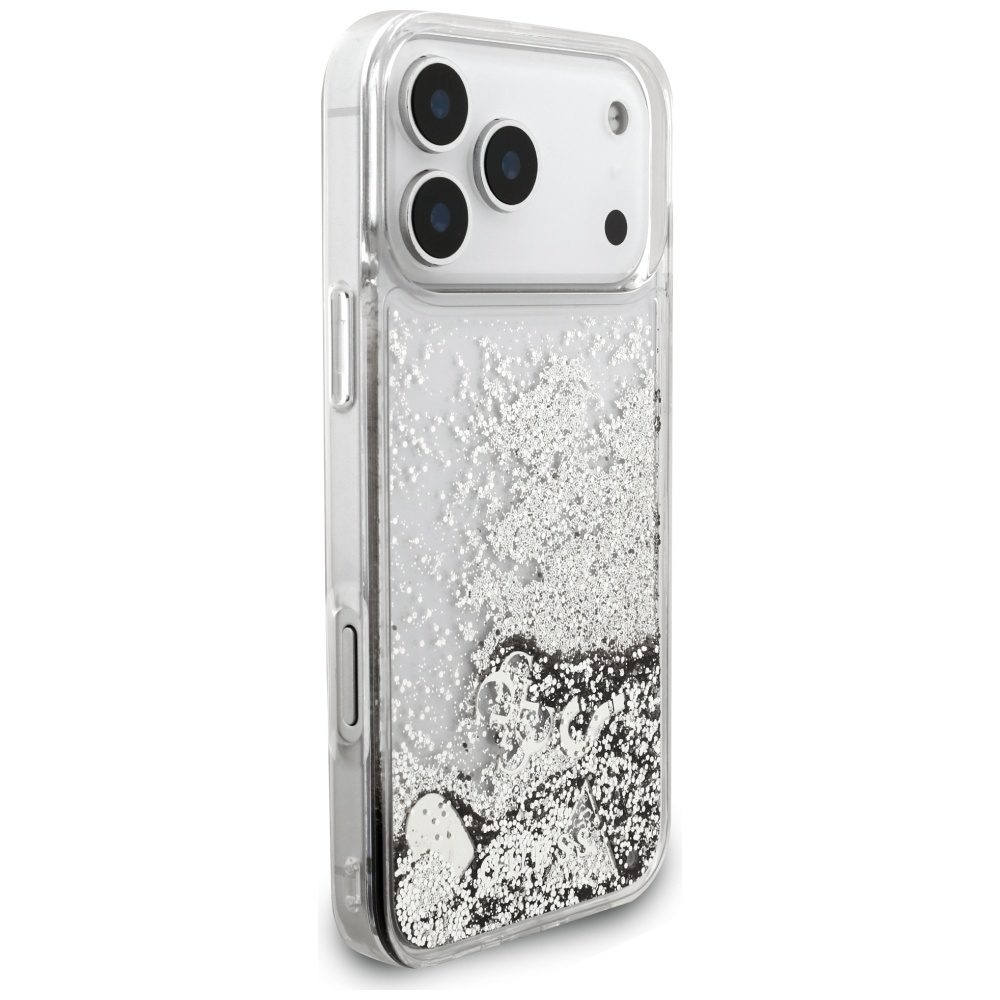 Guess Liq. Glitter Charms case for iPhone 17 Pro silver