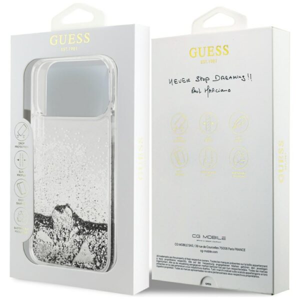 Guess Liq. Glitter Charms case for iPhone 17 Pro silver