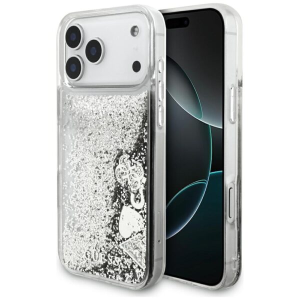 Guess Liq. Glitter Charms case for iPhone 17 Pro Max silver