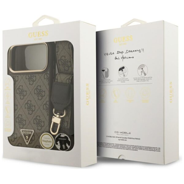 474635_oryg Guess 4G Triangle Logo & Big Strap Metal Buttons MagSafe case for iPhone 17 Pro Max brown