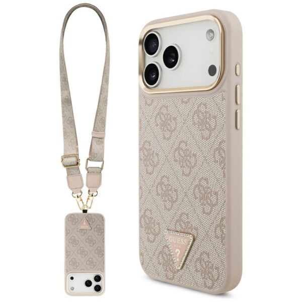 Guess 4G Triangle Logo & Big Strap Metal Buttons MagSafe case for iPhone 17 Pro Max pink