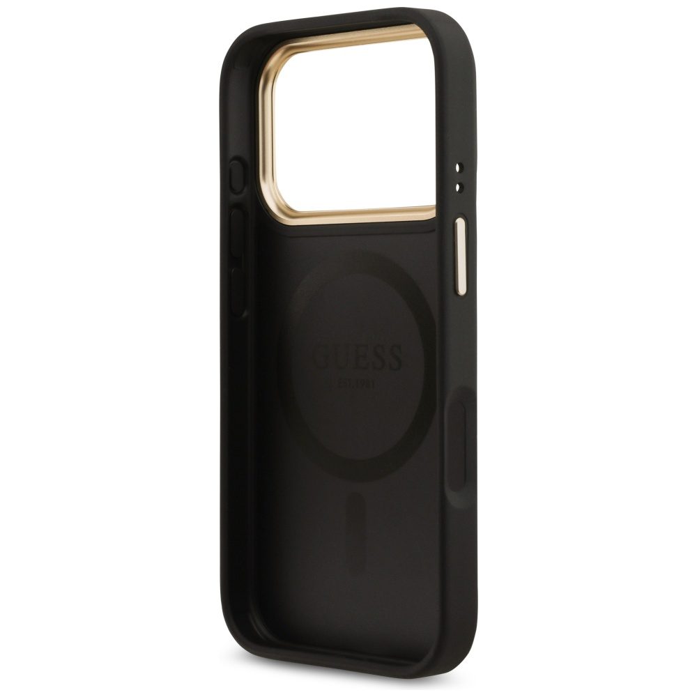 474669_oryg Guess 4G Strass Logo & Big Strap Metal Buttons MagSafe case for iPhone 17 Pro black