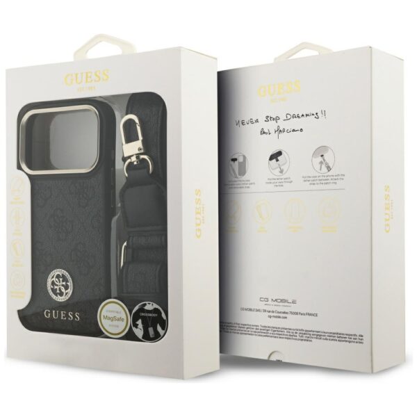 474671_oryg Guess 4G Strass Logo & Big Strap Metal Buttons MagSafe case for iPhone 17 Pro black