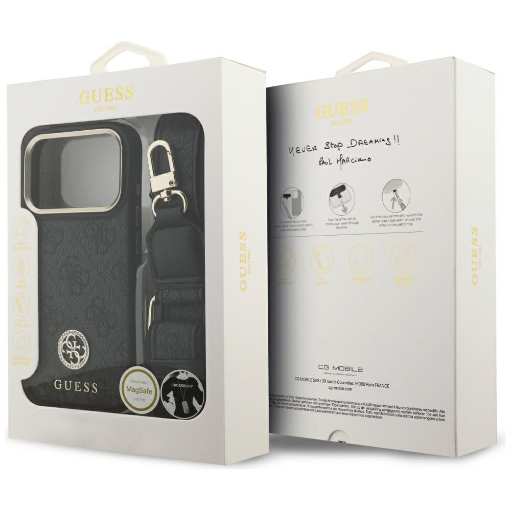 474671_oryg Guess 4G Strass Logo & Big Strap Metal Buttons MagSafe case for iPhone 17 Pro black