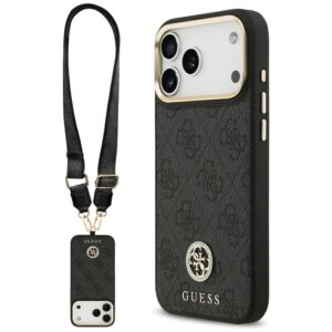 Guess 4G Srtass Logo & Big Strap Metal Buttons MagSafe case for iPhone 17 Pro Max black