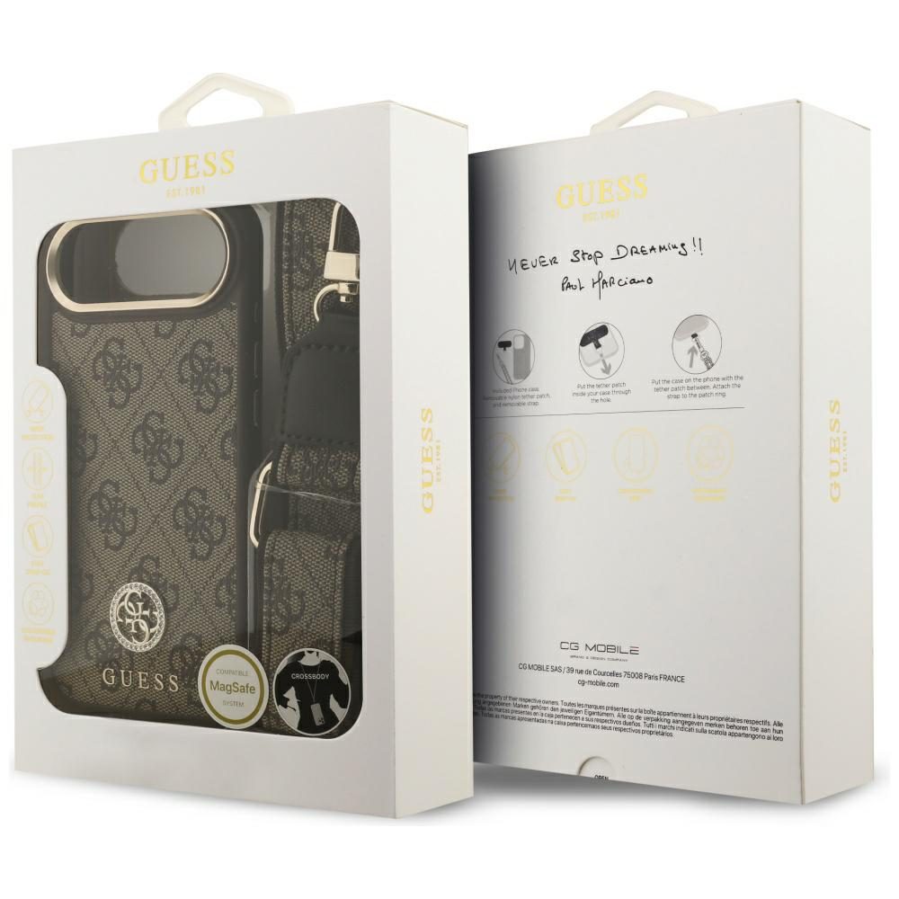 474698_oryg Guess 4G Strass Logo & Big Strap Metal Buttons MagSafe case for iPhone Air brown