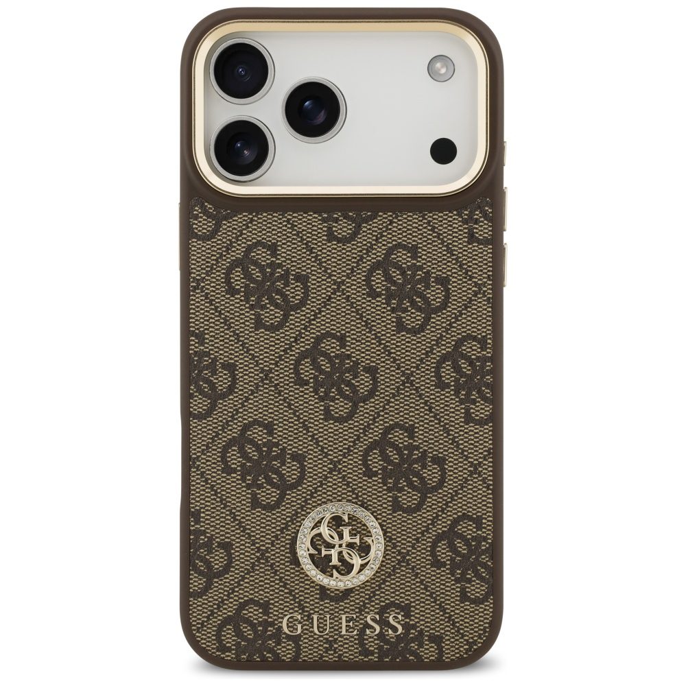 Guess 4G Strass Logo & Big Strap Metal Buttons MagSafe case for iPhone 17 Pro Max brown