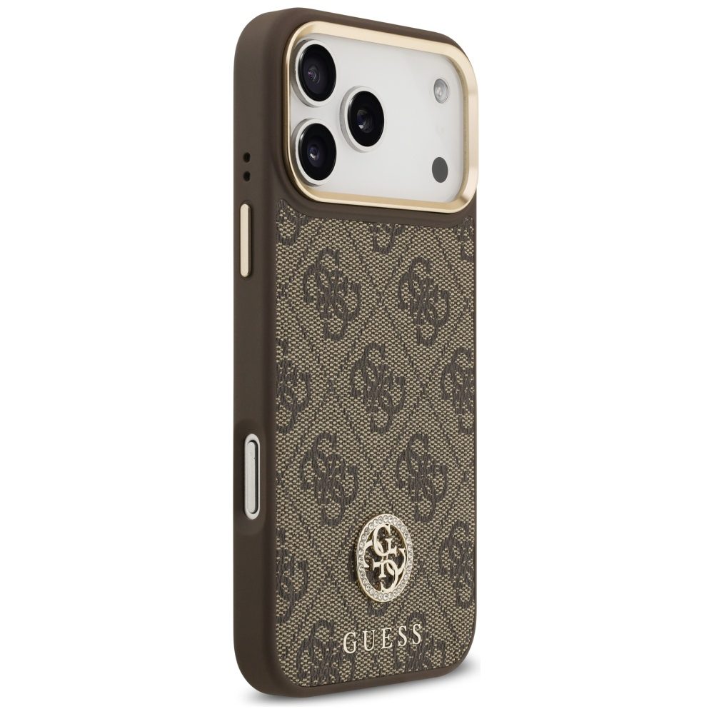 Guess 4G Strass Logo & Big Strap Metal Buttons MagSafe case for iPhone 17 Pro Max brown